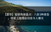 【震惊】蜜桃传媒盘点：八卦3种类型，明星上榜理由彻底令人曝光