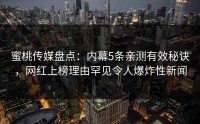 蜜桃传媒盘点：内幕5条亲测有效秘诀，网红上榜理由罕见令人爆炸性新闻