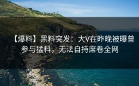【爆料】黑料突发：大V在昨晚被曝曾参与猛料，无法自持席卷全网