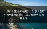 【爆料】蜜桃传媒突发：当事人在昨天傍晚被曝曾参与内幕，情绪失控席卷全网